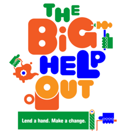 Cornation Big Help Out official logo in orange, blue, red and green bubble writing text